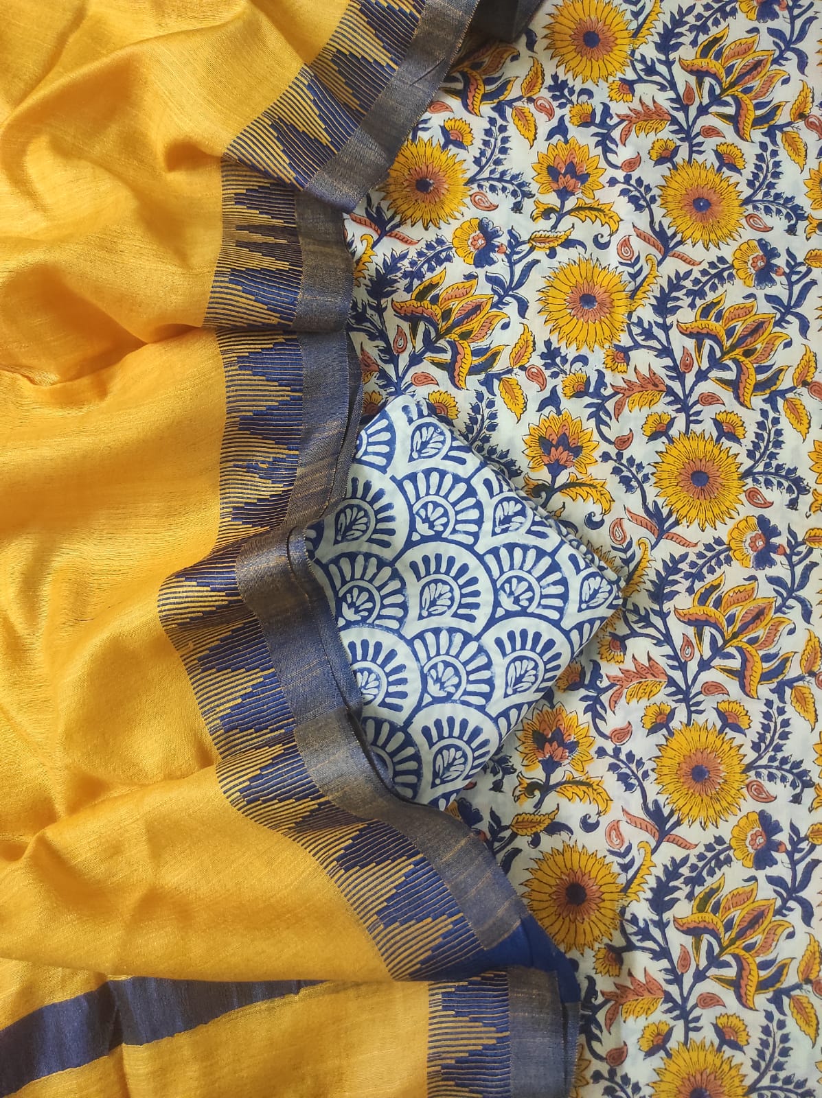 Yellow & Blue Jaal Hand Block Print Suit | Rangsaa Jaipur