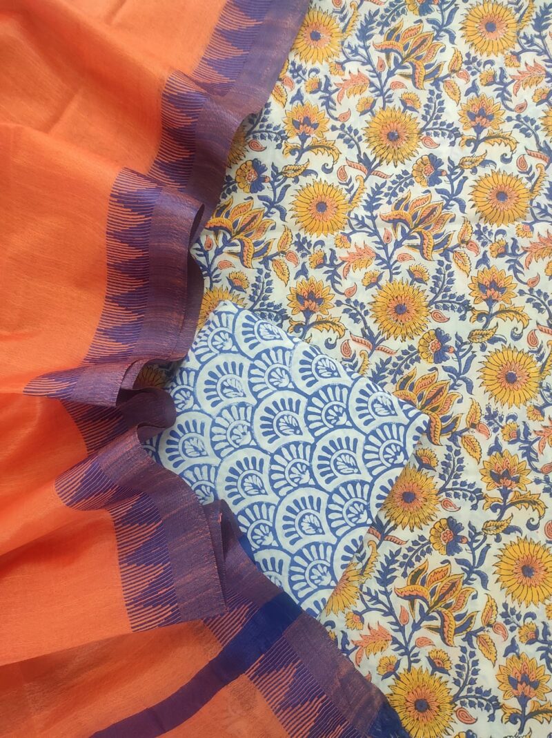 Yellow & Blue Jaal Hand Block Print Suit