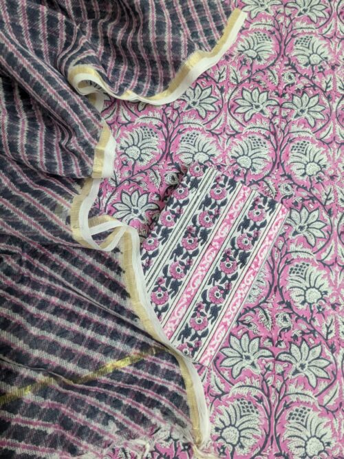 Pink & Grey Jaal Hand Block Printed Suit1