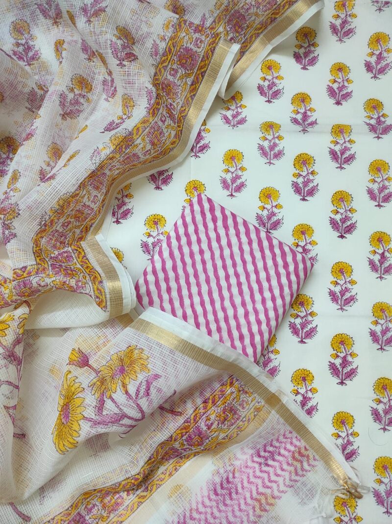 Pink Yellow Booti Hand Block Printed Suit