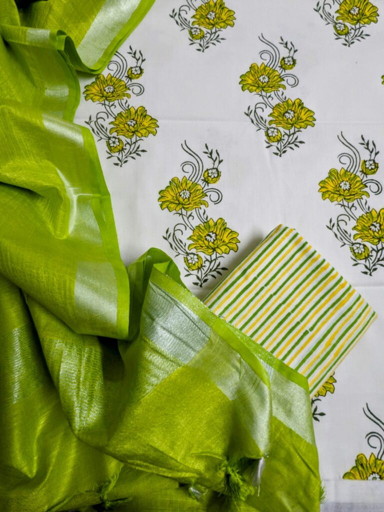 Parrot Yellow Green Hand Block Printed Suit