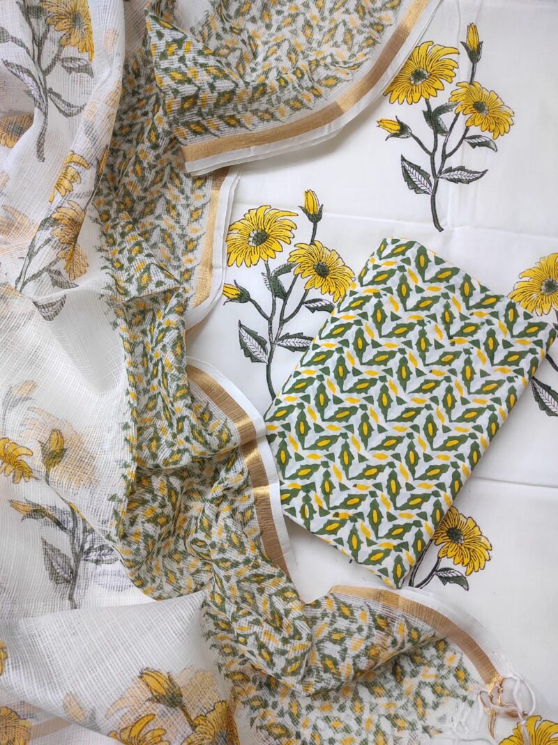 Yellow Olive Boota Hand Block Printed Suit 