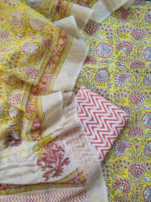 Coral Yellow Jaal Hand Block Printed Suit 