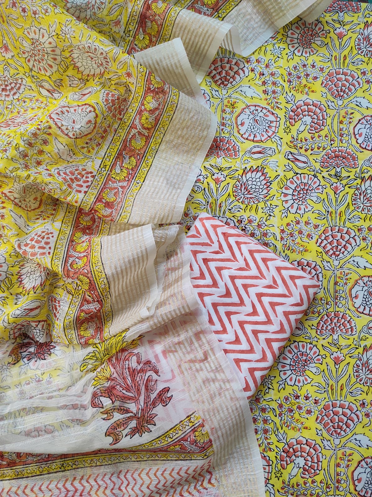 Coral Yellow Magic Hand Block Printed Suit – Rangsaa Jaipur