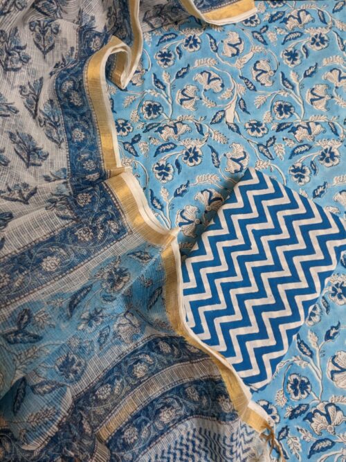 Turquoise Blue Jaal Hand Block Printed Suit