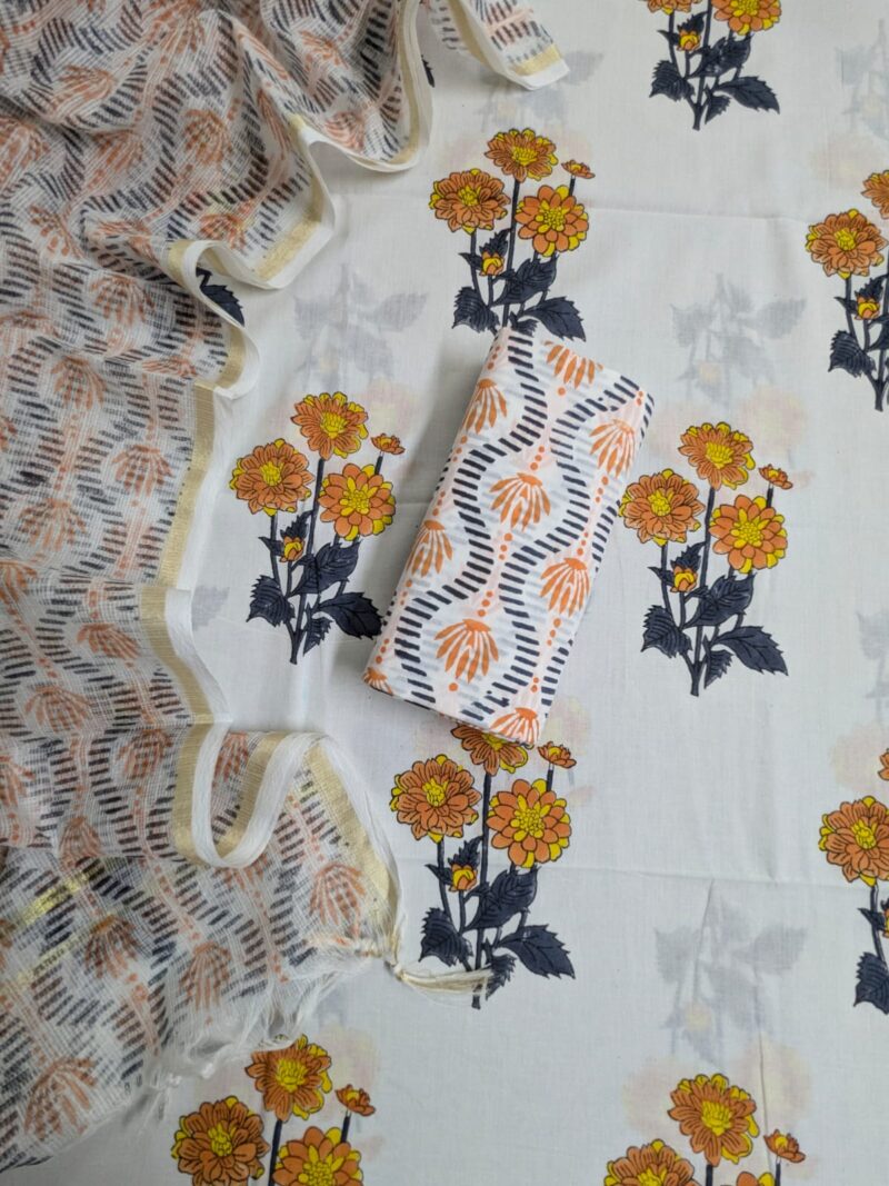 Grey & Peach Boota Hand Block Printed Suit1