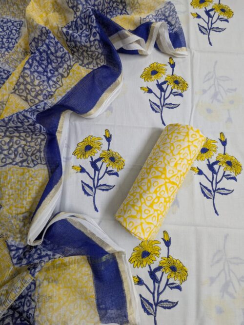 Yellow & Blue Boota Hand Block Printed Suit1