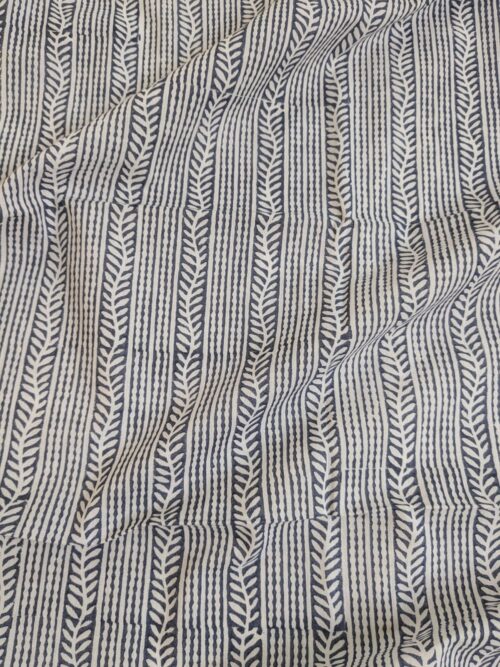 Grey Line Pattern Block Print Fabric