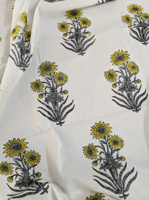 Grey Yellow Boota Block Print Fabric