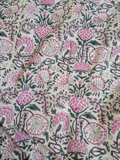 Pink Grey Jaal Block Print Fabric