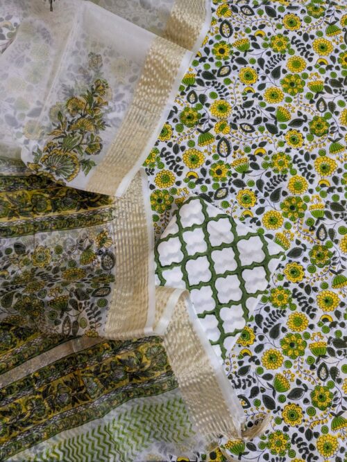 Olive Yellow Jaal Hand Block Printed Suit