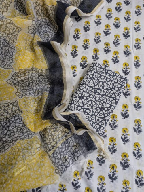 Yellow Grey Booti Hand Block Printed Suit1