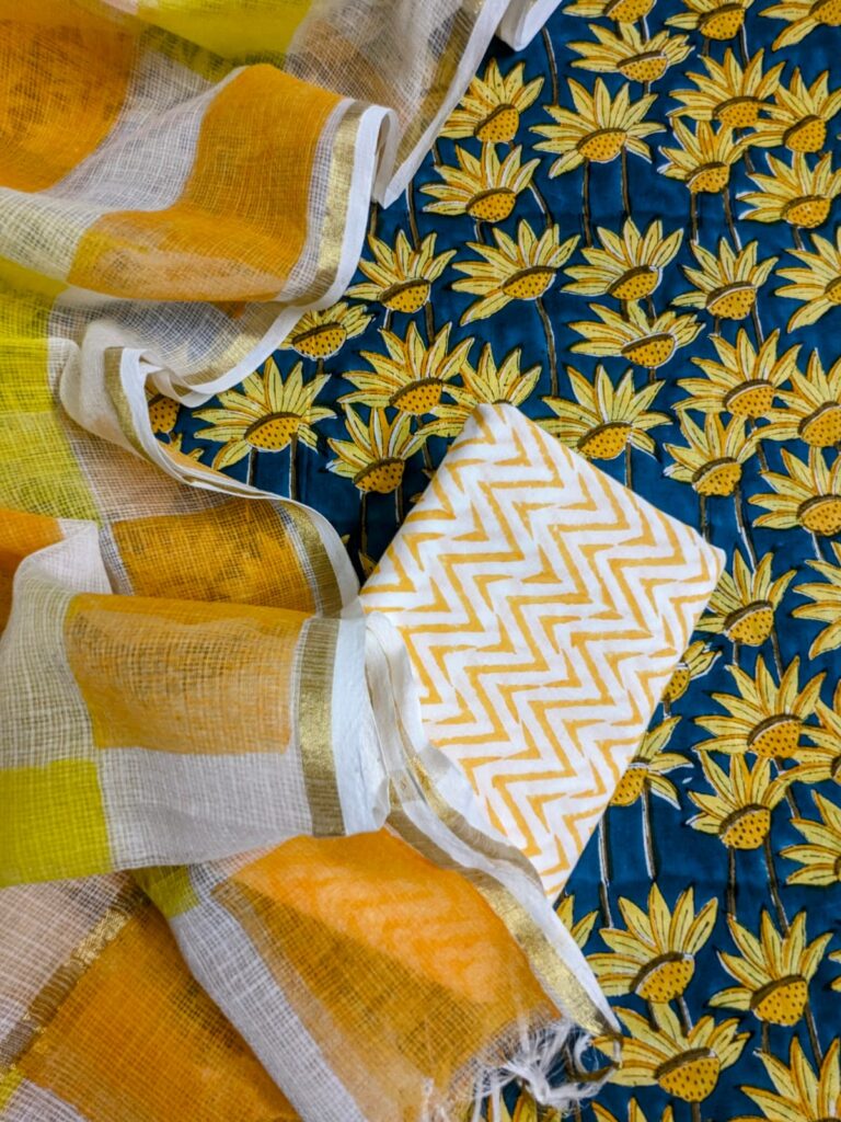 Sunflower Delight Hand Block Printed Suit