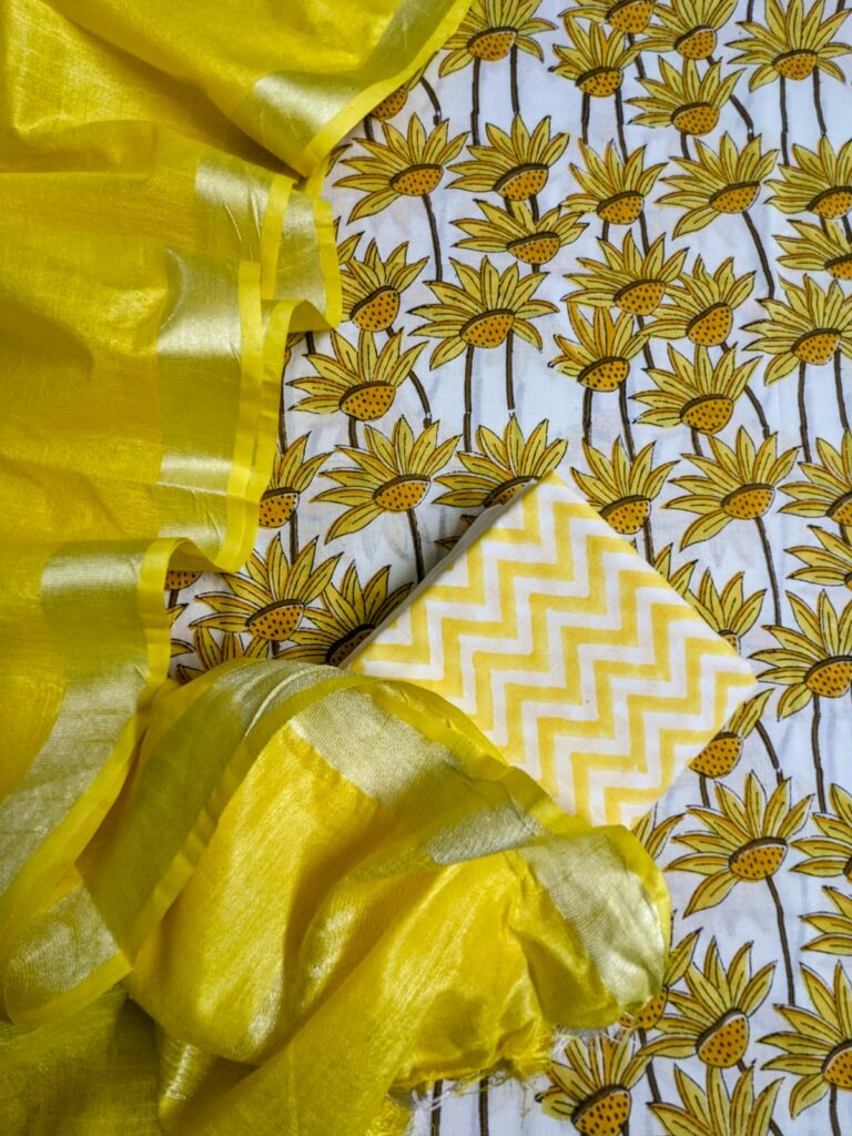 Sunshine Yellow Hand Block Printed Suit