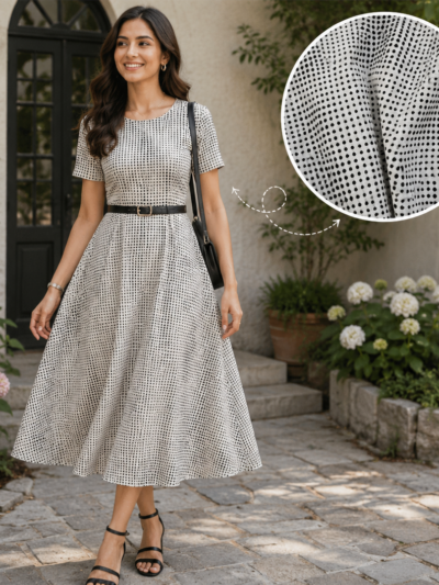 Black Polka Dots Hand Block Printed Dress Fabric
