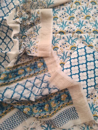 Blue Jaal Hand Block Printed Suit Fabric