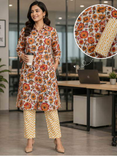 Floral Hand Block Printed Co-ord Set Fabric