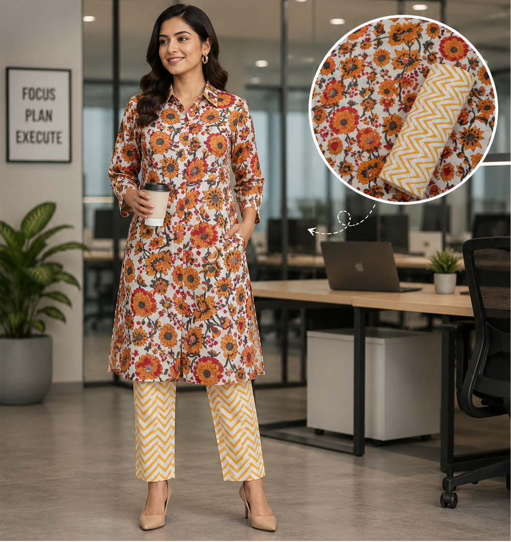 Floral Hand Block Printed Co-ord Set Fabric