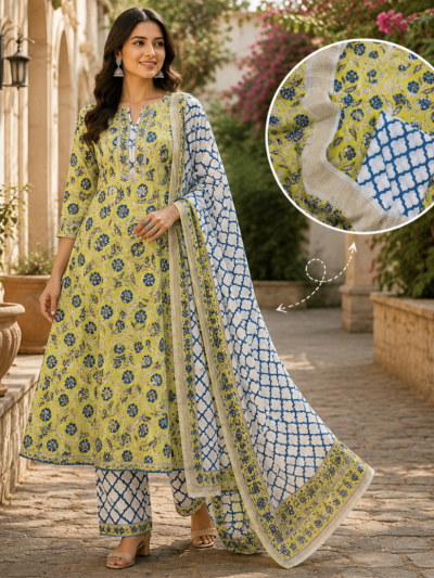 Mehrab Jaal Hand Block Printed Suit Fabric