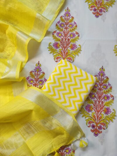 Magical Yellow Hand Block Printed Suit Fabric