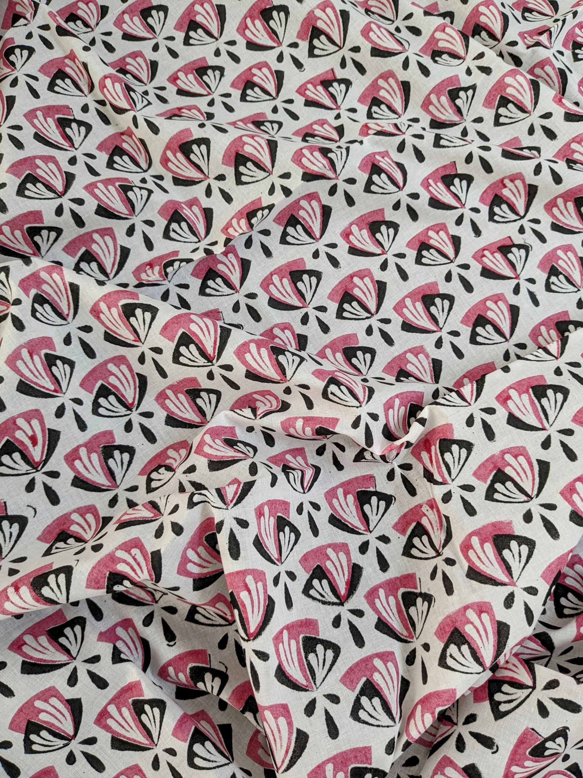 Pink Flower Hand Block Printed Dress Fabric
