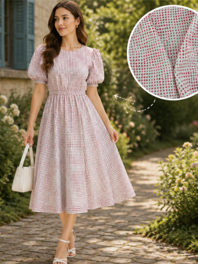 Red Polka Dots Hand Block Printed Dress Fabric