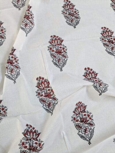 Red Grey Booti Hand Block Printed Co-ord Set Fabric