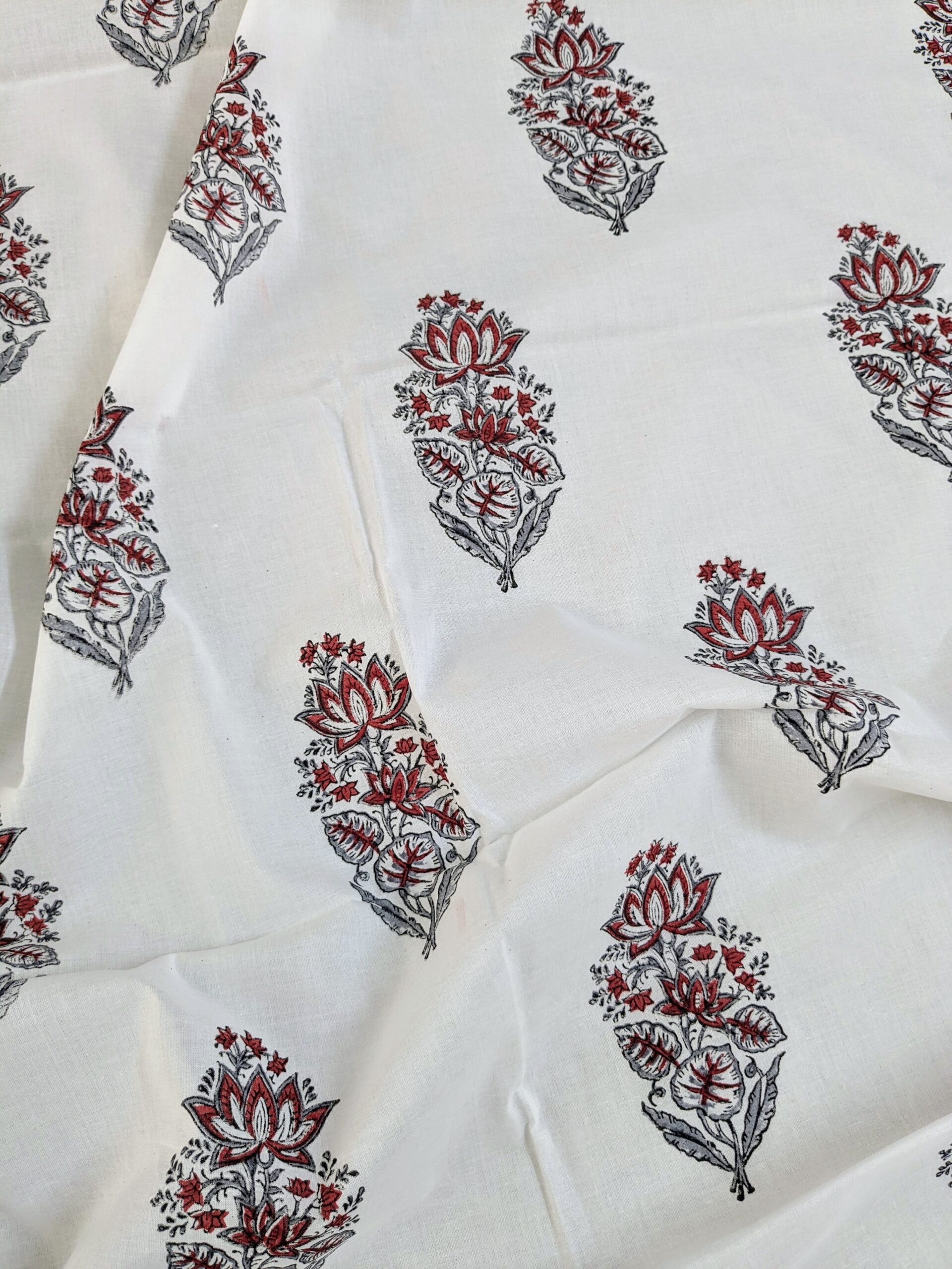 Red Grey Booti Hand Block Printed Co-ord Set Fabric - Image 2
