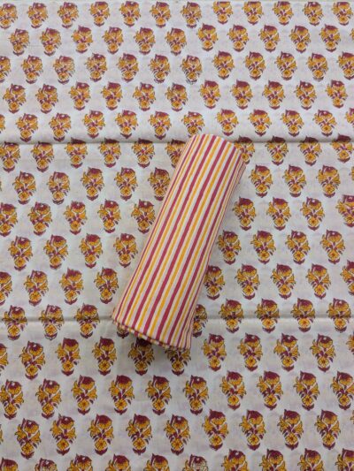 Red Yellow Booti Hand Block Printed Kaftan Pant Set Fabric