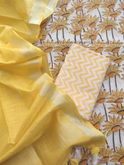 Sunflower Boota Hand Block Printed Suit Fabric