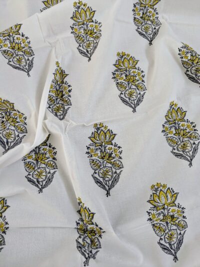 Yellow Grey Boota Hand Block Printed Co-ord Set Fabric