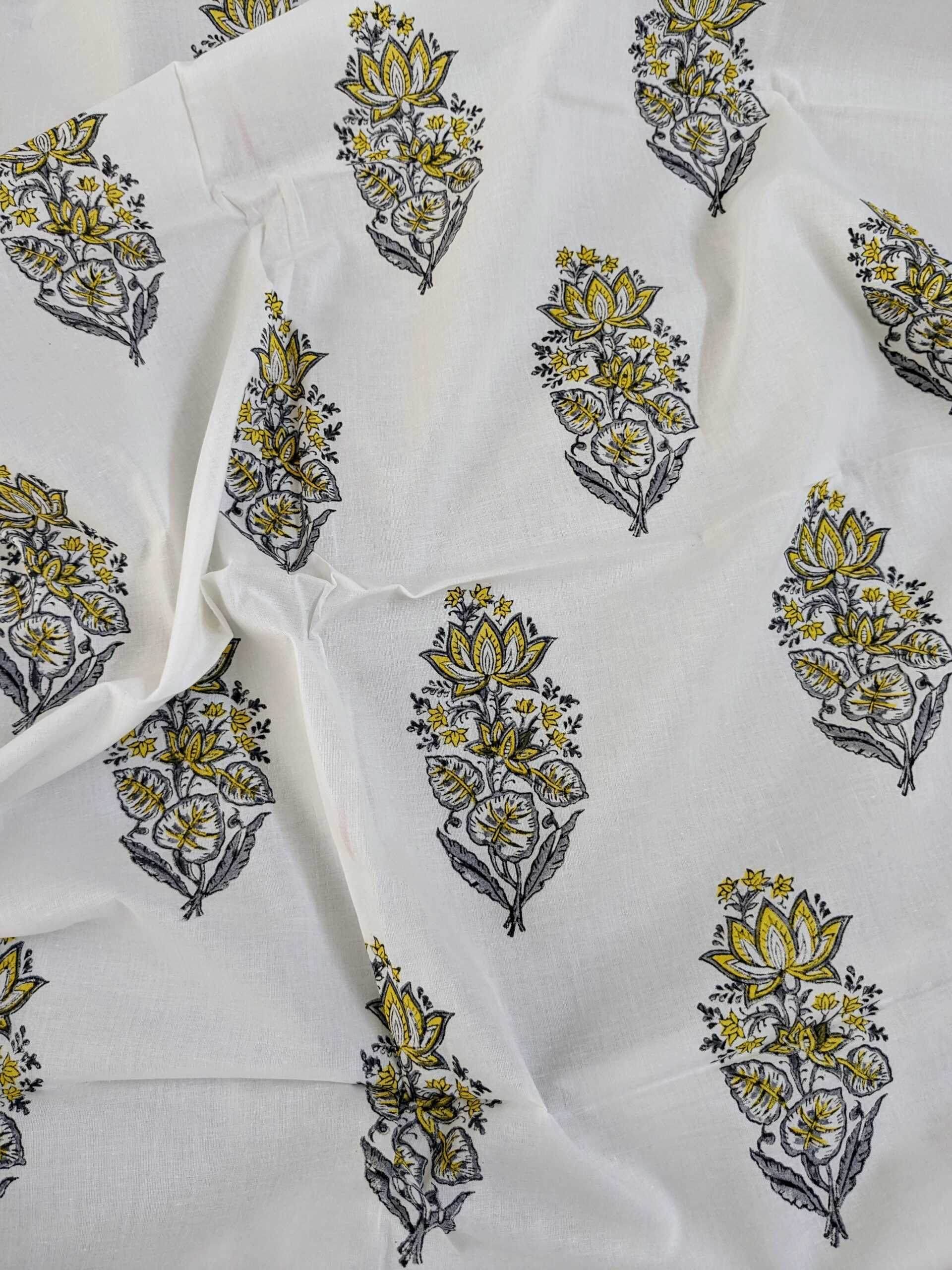Yellow Grey Boota Hand Block Printed Co-ord Set Fabric - Image 2