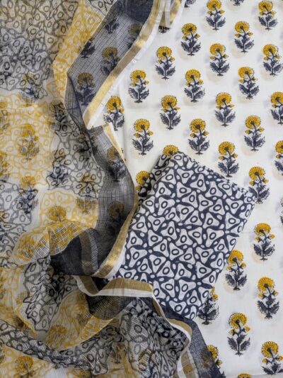 Yellow Booti Hand Block Printed Suit Fabric
