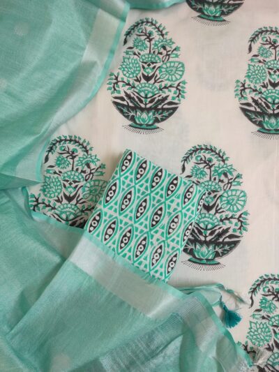 Green Black BootaHand Block Printed Suit Fabric