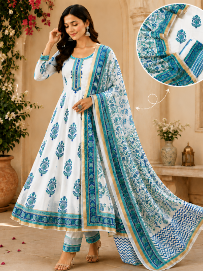 Blue Boota Hand Block Printed Suit Fabric