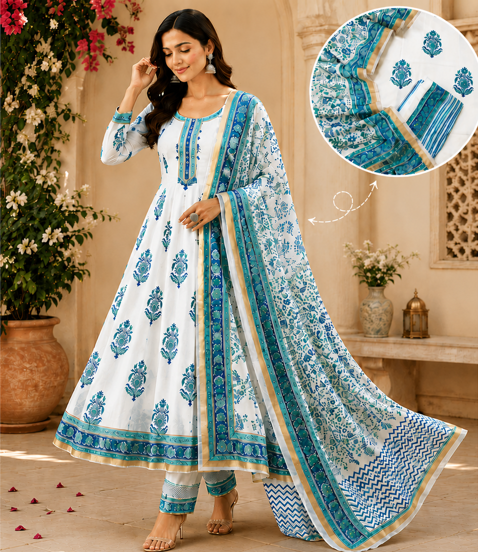 Blue Boota Hand Block Printed Suit Fabric