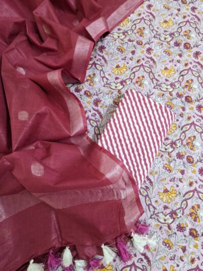 Magenta Jaal Hand Block Printed Suit Fabric