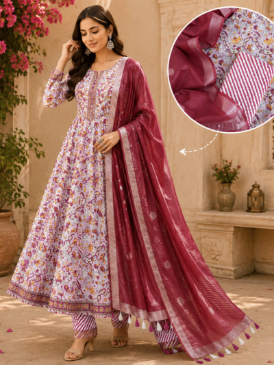 Magenta Jaal Hand Block Printed Suit Fabric